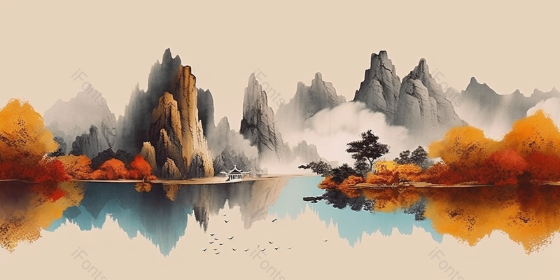 手绘中国风意境水墨山水风景画,插画/手绘图,插画/手绘图库,插画/手绘图下载,插画/手绘